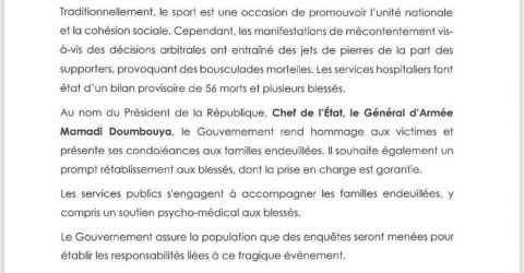 Communique n° 1 du Gouvernement sur le drame de N'Zerekore